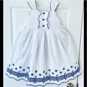 White Laura Ashley Dress Blue embroidered